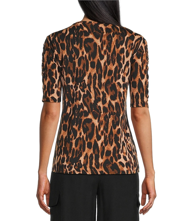 Investments Petite Size Knit Animal Print Elbow Length Sleeve Crew Neck Top
