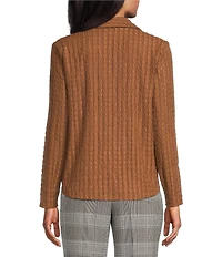 Investments Petite Size Knit Long Sleeve Y-Neck Button Front Novelty Top