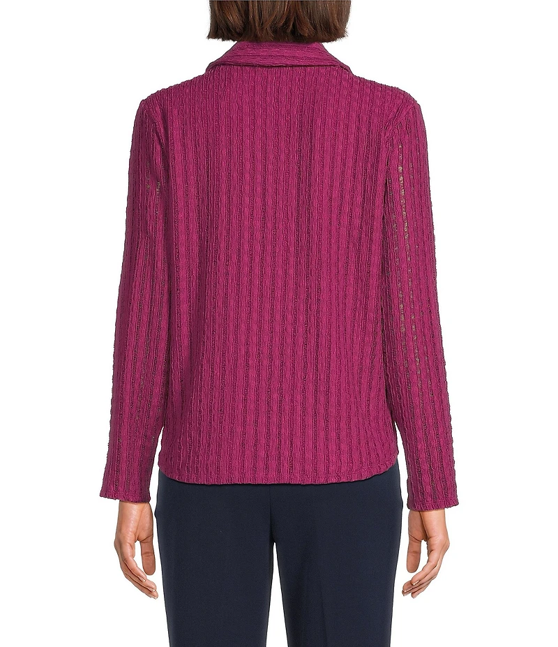 Investments Petite Size Knit Long Sleeve Y-Neck Button Front Novelty Top