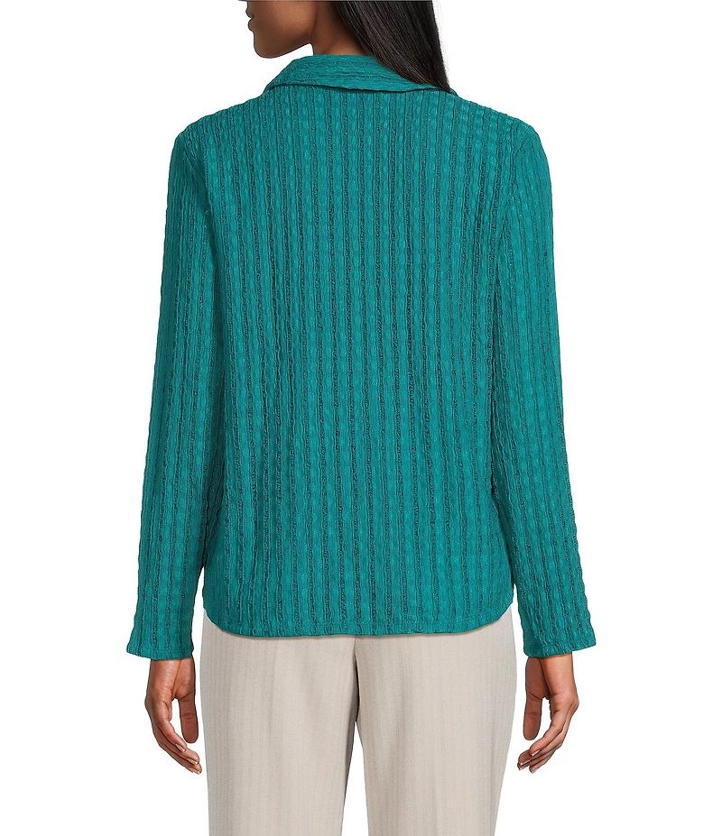 Investments Petite Size Knit Long Sleeve Y-Neck Button Front Novelty Top