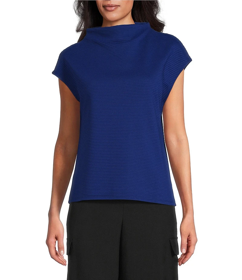 Investments Petite Size Knit Short Sleeve High Neck Ottoman Top