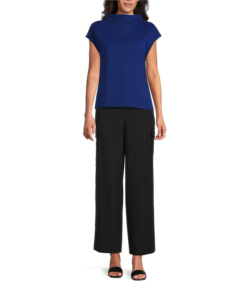 Investments Petite Size Knit Short Sleeve High Neck Ottoman Top