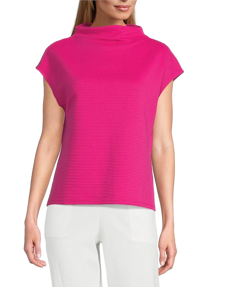 Investments Petite Size Knit Short Sleeve High Neck Ottoman Top