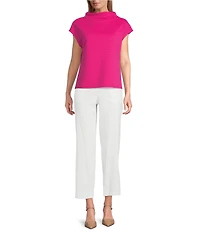 Investments Petite Size Knit Short Sleeve High Neck Ottoman Top