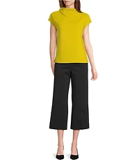 Investments Petite Size Knit Short Sleeve High Neck Ottoman Top