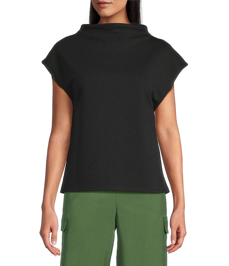 Investments Petite Size Knit Short Sleeve High Neck Ottoman Top