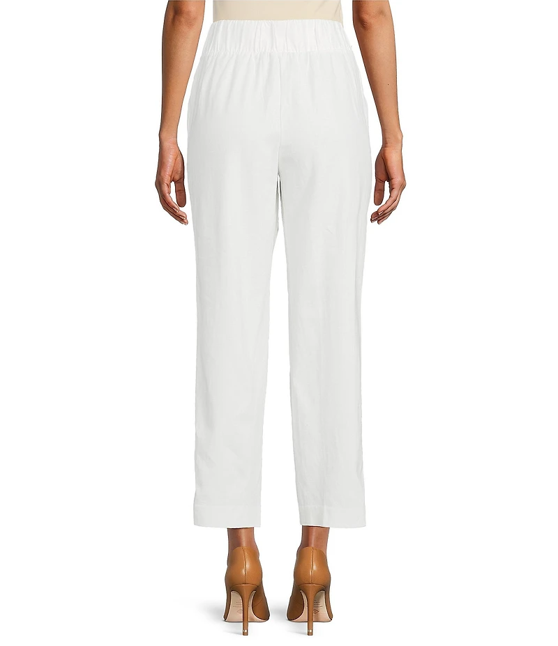 Investments Petite Size Linen Blend Pull-On Straight Leg Ankle Pants
