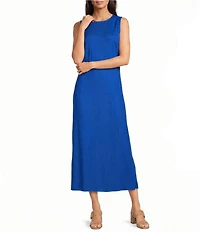 Investments Petite Size Linen Blend Sleeveless Crew Neck Maxi Dress