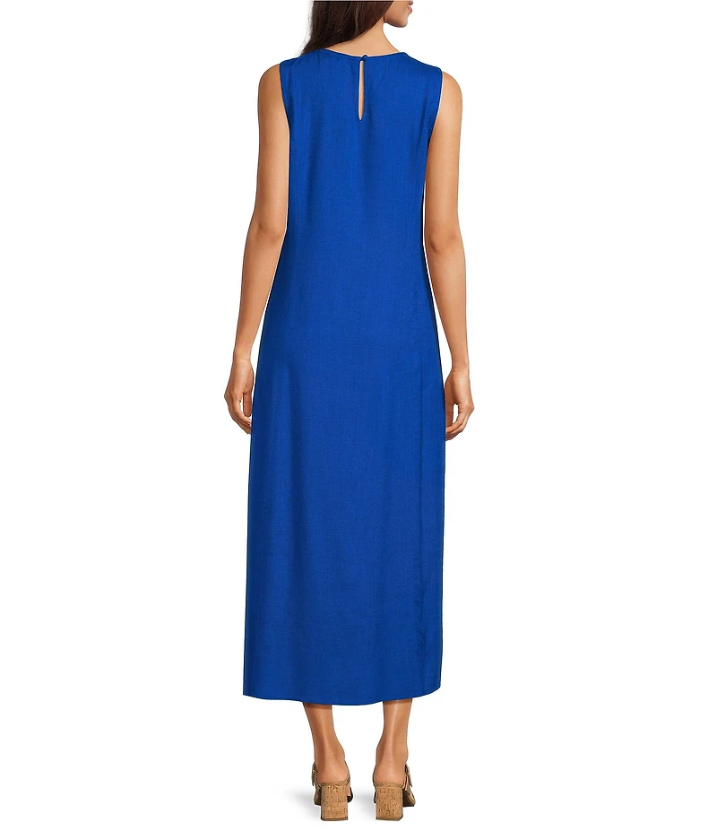 Investments Petite Size Linen Blend Sleeveless Crew Neck Maxi Dress