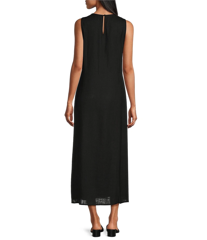 Investments Petite Size Linen Blend Sleeveless Crew Neck Maxi Dress