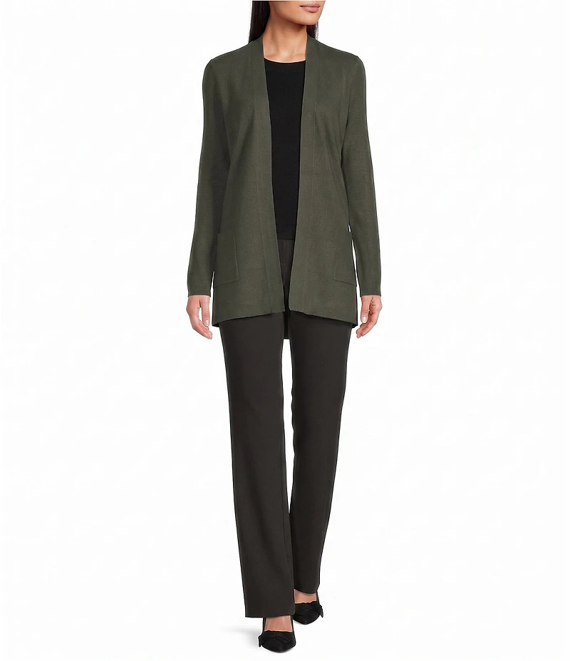 Investments Petite Size Long Sleeve Open Front Patch Pocket Cardigan