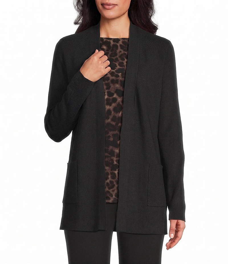 Investments Petite Size Long Sleeve Open Front Patch Pocket Cardigan