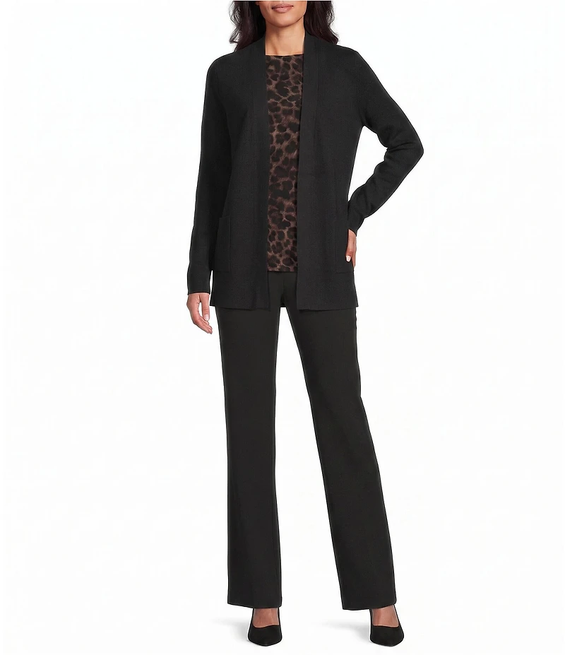Investments Petite Size Long Sleeve Open Front Patch Pocket Cardigan