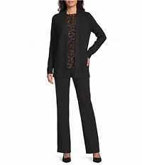 Investments Petite Size Long Sleeve Open Front Patch Pocket Cardigan