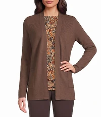 Investments Petite Size Long Sleeve Open Front Patch Pocket Cardigan