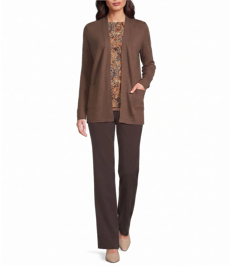 Investments Petite Size Long Sleeve Open Front Patch Pocket Cardigan