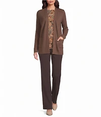 Investments Petite Size Long Sleeve Open Front Patch Pocket Cardigan