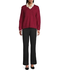 Investments Petite Size Long Sleeve Point Collar Twofer Sweater