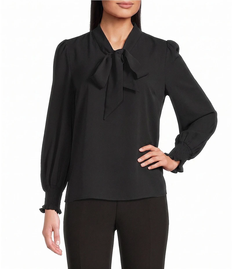 Investments Petite Size Long Sleeve V-Neck Bow Blouse