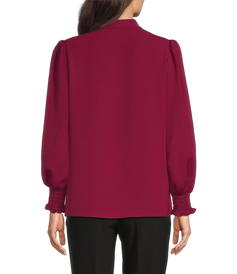 Investments Petite Size Long Sleeve V-Neck Bow Blouse