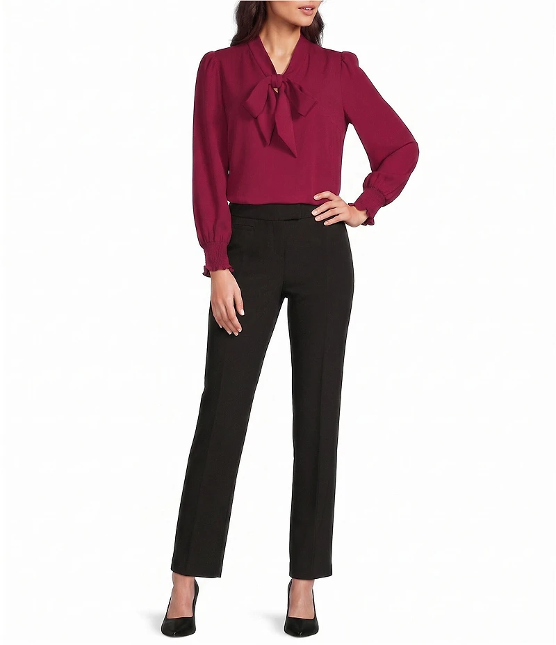 Investments Petite Size Long Sleeve V-Neck Bow Blouse