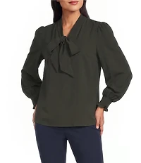 Investments Petite Size Long Sleeve V-Neck Bow Blouse