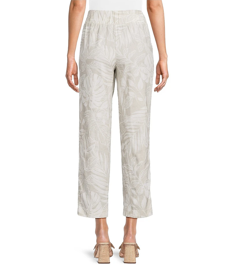 Investments Petite Size Natural Palm Pull-On Straight Leg Ankle Pants