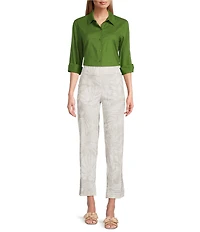Investments Petite Size Natural Palm Pull-On Straight Leg Ankle Pants