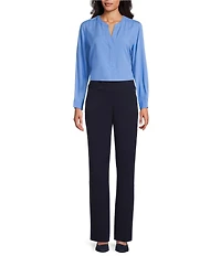 Investments Petite Size Nora Long Sleeve Y-Neck Drapey Twill Blouse