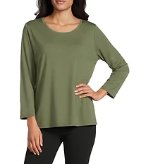 Investments Petite Size Performance Traveler Pullover 3/4 Sleeve Scoop Neck Top