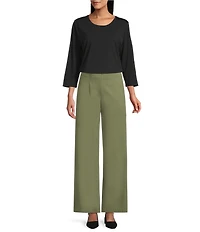 Investments Petite Size Performance Traveler Pullover 3/4 Sleeve Scoop Neck Top