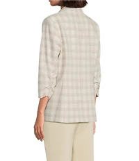 Investments Petite Size Plaid 3/4 Ruched Sleeve Notch Lapel Lined Button Front Blazer