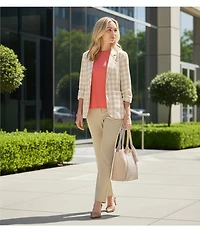 Investments Petite Size Plaid 3/4 Ruched Sleeve Notch Lapel Lined Button Front Blazer