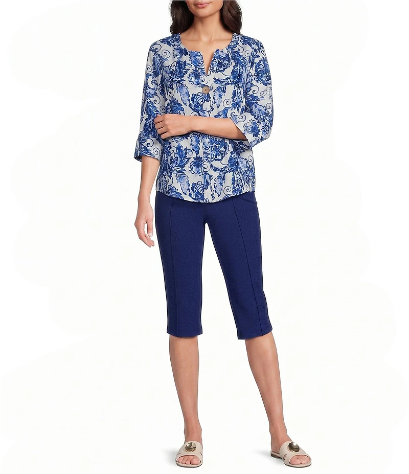 Investments Petite Size Pull-On Pintuck Capri Pants
