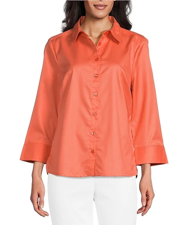 Investments Petite Size Rachel 3/4 Sleeve Point Collar Button Front Shirt