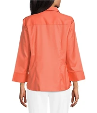 Investments Petite Size Rachel 3/4 Sleeve Point Collar Button Front Shirt