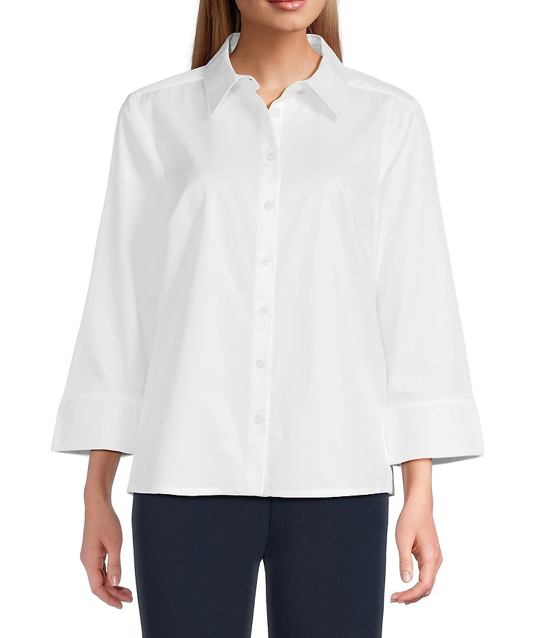Investments Petite Size Rachel 3/4 Sleeve Point Collar Button Front Shirt