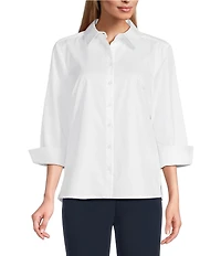 Investments Petite Size Rachel 3/4 Sleeve Point Collar Button Front Shirt