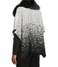 Investments Petite Size Removeable Faux Fur Collar Two-Way Zip Front Salt Pepper Sweater Poncho