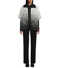 Investments Petite Size Removeable Faux Fur Collar Two-Way Zip Front Salt Pepper Sweater Poncho