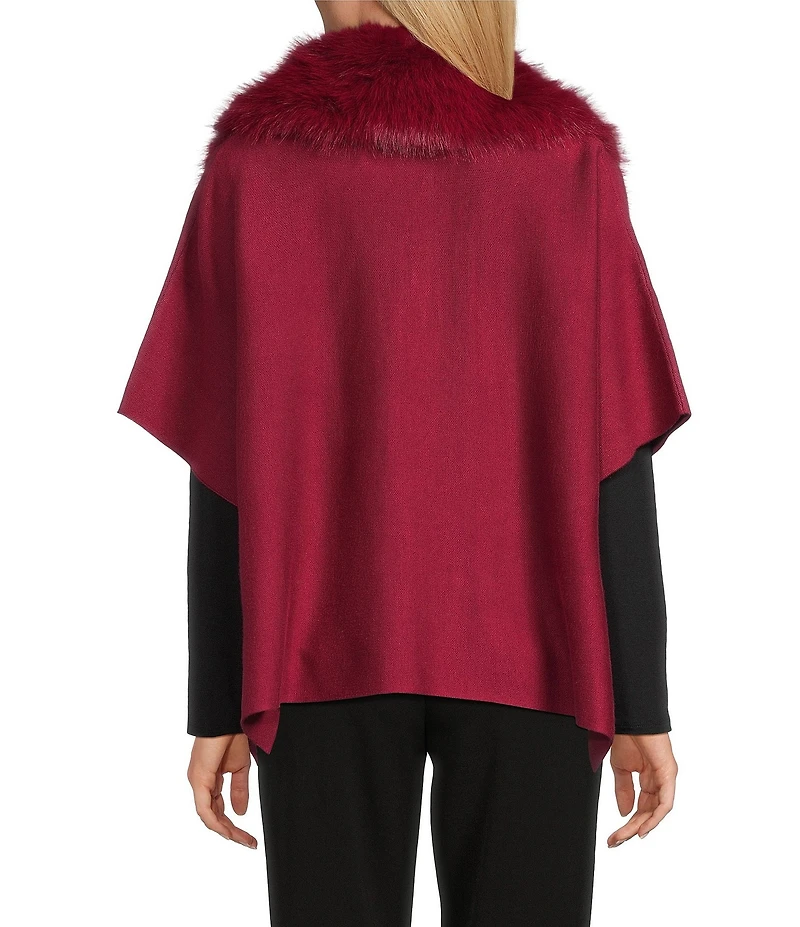 Investments Petite Size Removeable Faux Fur Collar Two-Way Zip Front Sweater Poncho