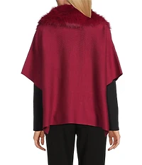 Investments Petite Size Removeable Faux Fur Collar Two-Way Zip Front Sweater Poncho