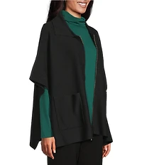 Investments Petite Size Removeable Faux Fur Collar Two-Way Zip Front Sweater Poncho