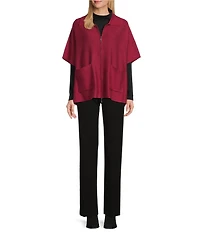 Investments Petite Size Removeable Faux Fur Collar Two-Way Zip Front Sweater Poncho