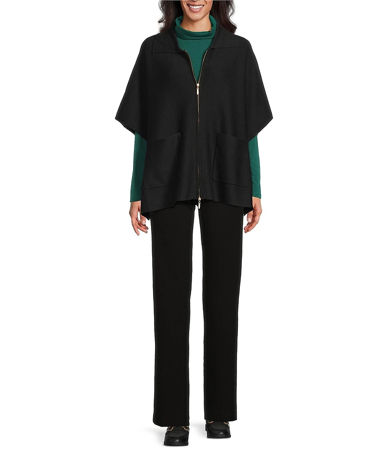 Investments Petite Size Removeable Faux Fur Collar Two-Way Zip Front Sweater Poncho