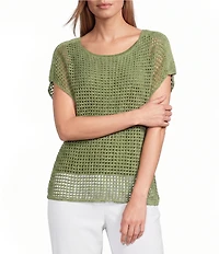 Investments Petite Size Short Sleeve Crew Neck Open Stitch Top