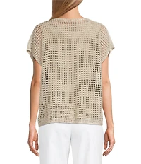 Investments Petite Size Short Sleeve Crew Neck Open Stitch Top