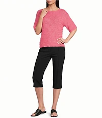 Investments Petite Size Short Sleeve Crew Neck Tape Yarn Top