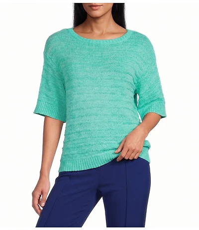 Investments Petite Size Short Sleeve Crew Neck Tape Yarn Top