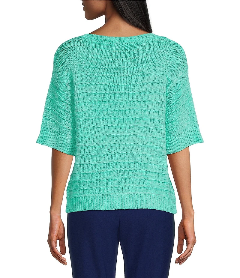 Investments Petite Size Short Sleeve Crew Neck Tape Yarn Top
